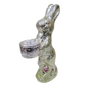 Faux Foil Wrapped Chocolate Easter Bunny Rabbit Figurine - Silver Green 9.5"